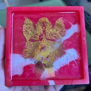 Red & White with Gold Foil Lady and Hourglass